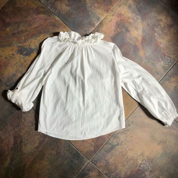Grifflin Paris Women’s White Cotton Long-sleeved Ruffled Neck Size Small - Picture 2 of 12